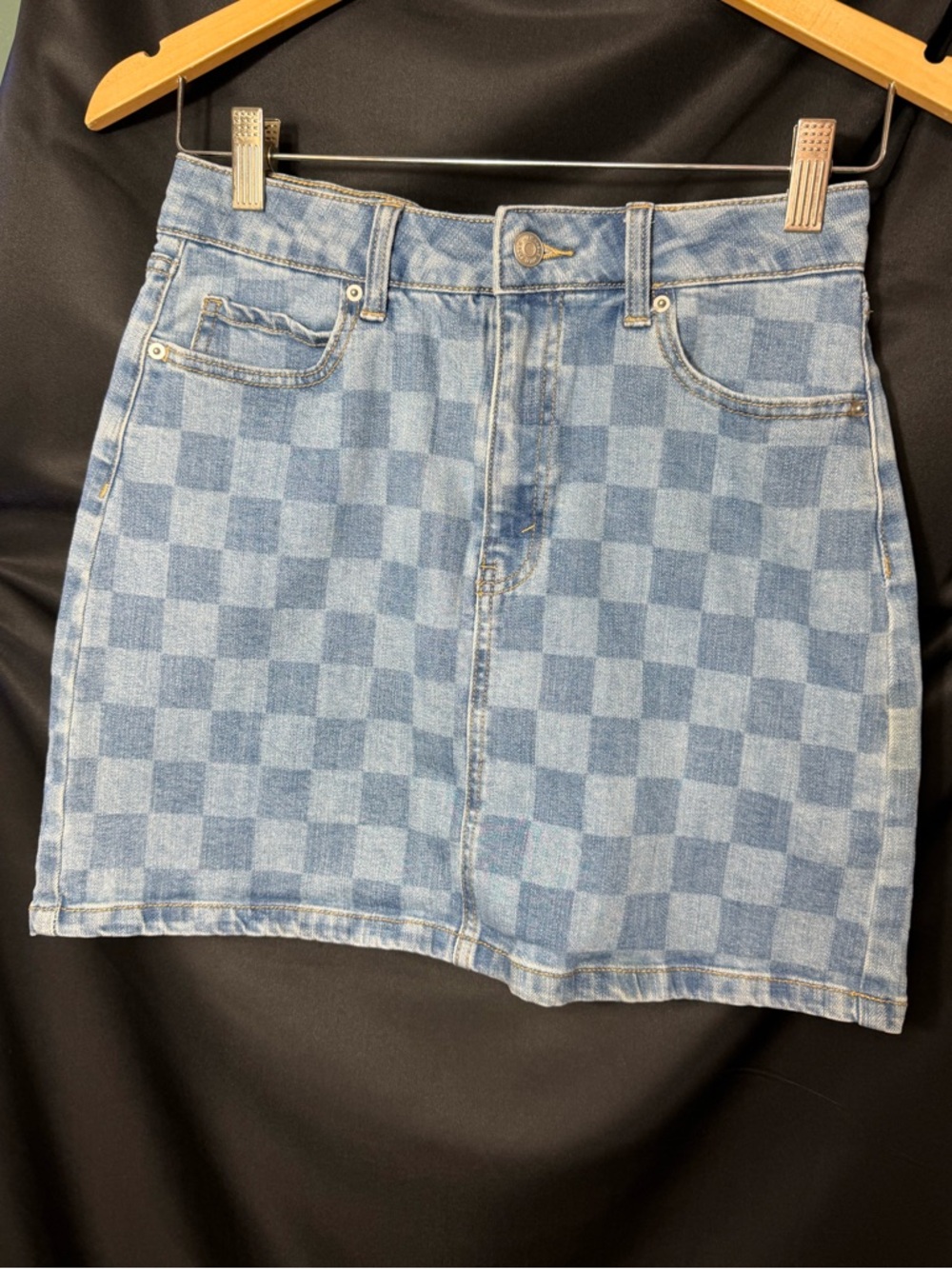 wild fable Light Blue Checkered Denim Mini Skirt